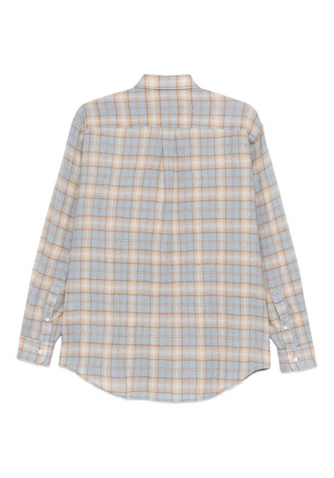 airy wool check uomo shirt light blue and beige AURALEE | A25AS01WNLIGHT BLUE BEIGE